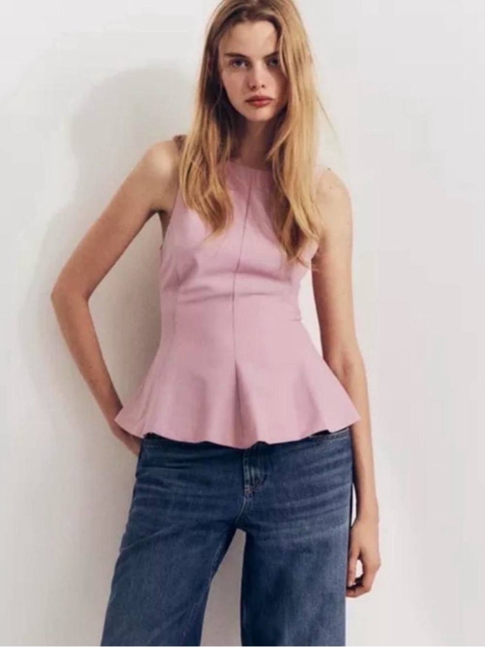 Zara size small dusty pink bow tie peplum tank top new with tags